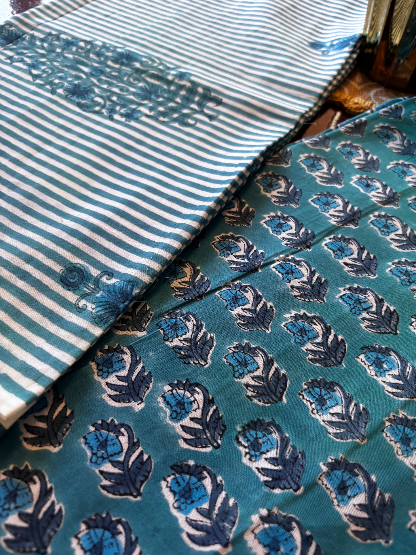 Deep Blue Green Handblocked Suit