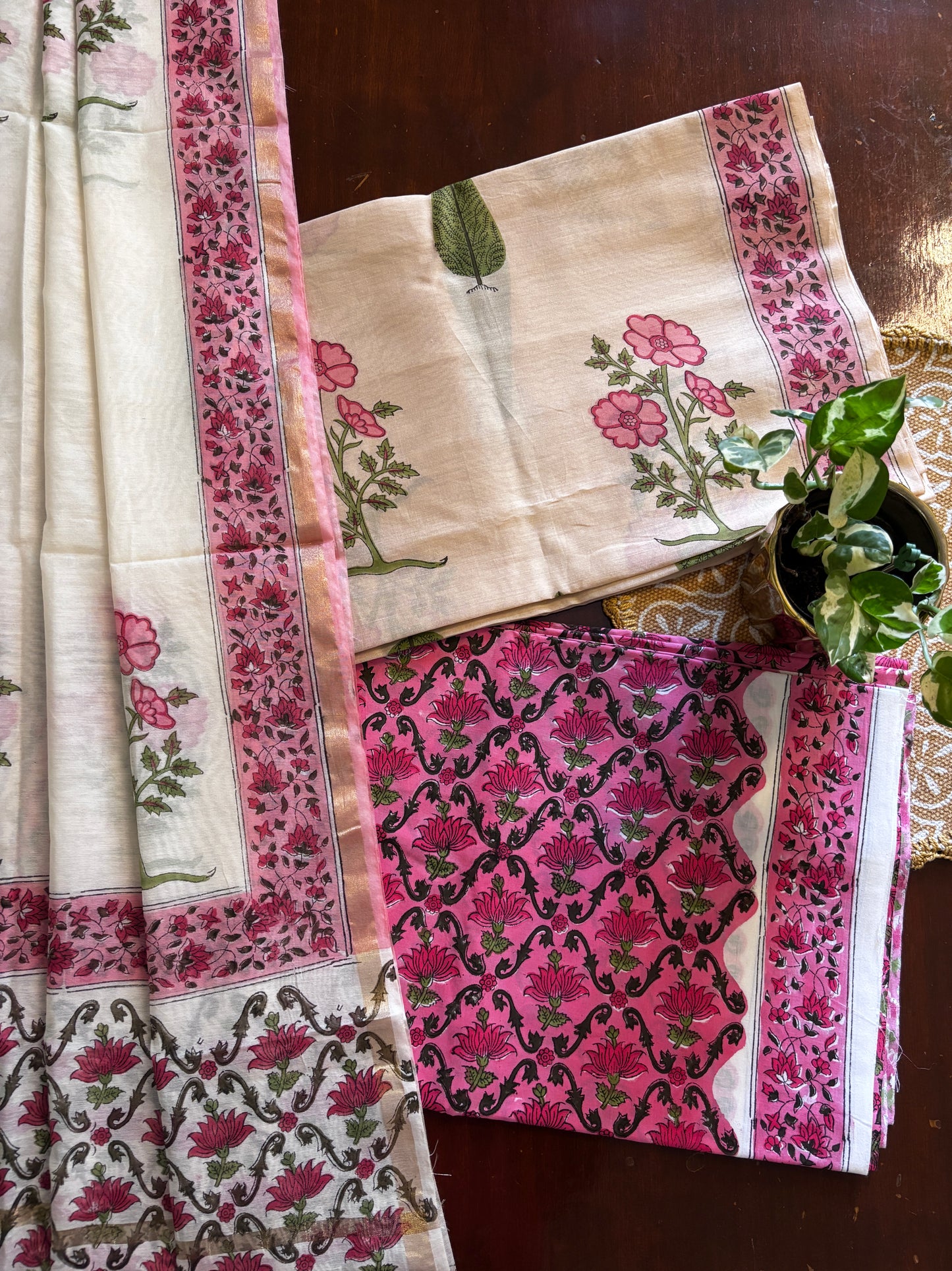 Beige & Pink Chanderi Suit
