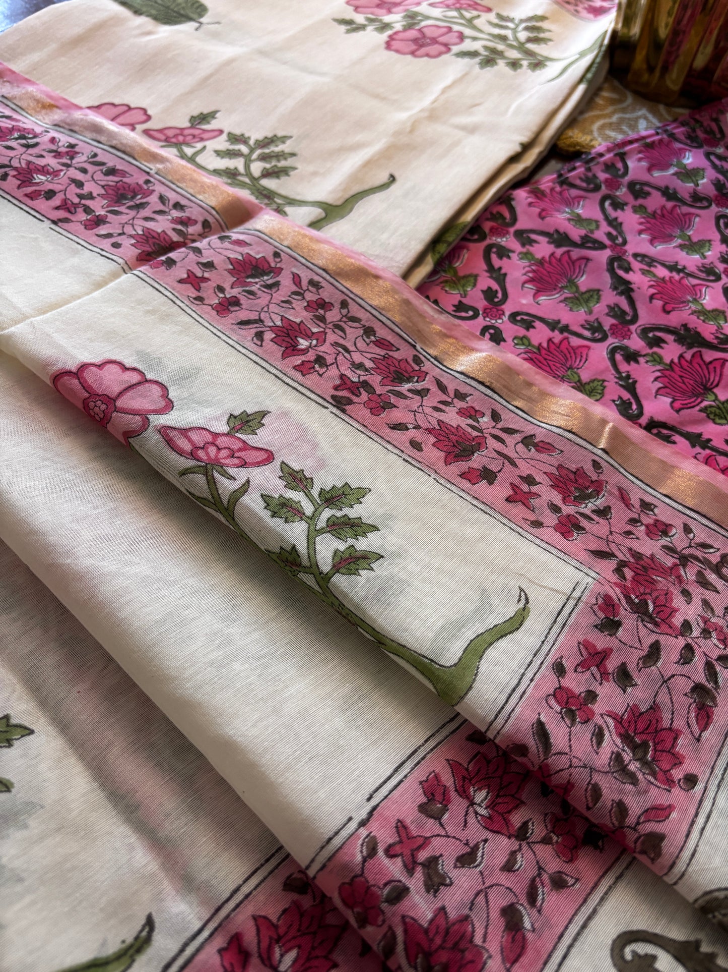 Beige & Pink Chanderi Suit