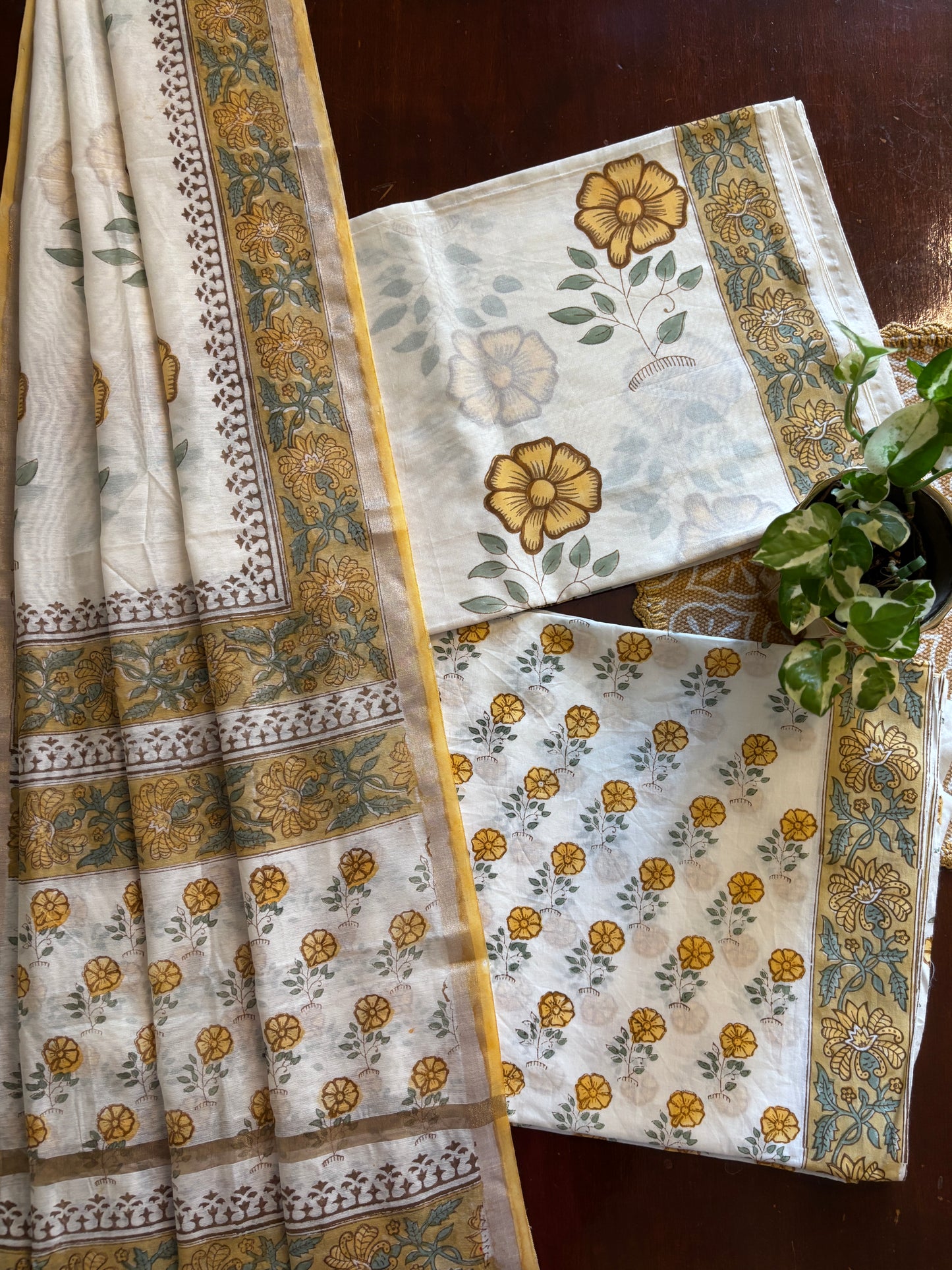 Yellow flower Chanderi Suit
