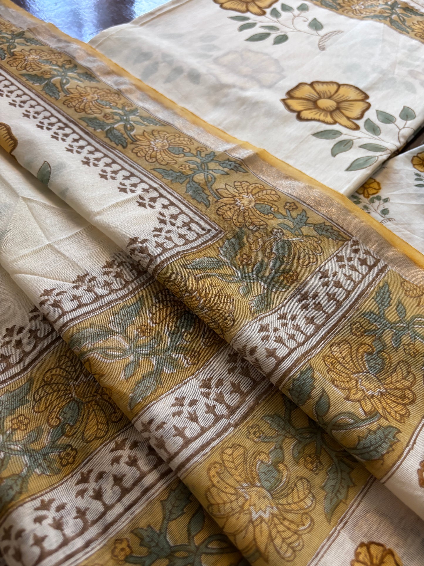 Yellow flower Chanderi Suit