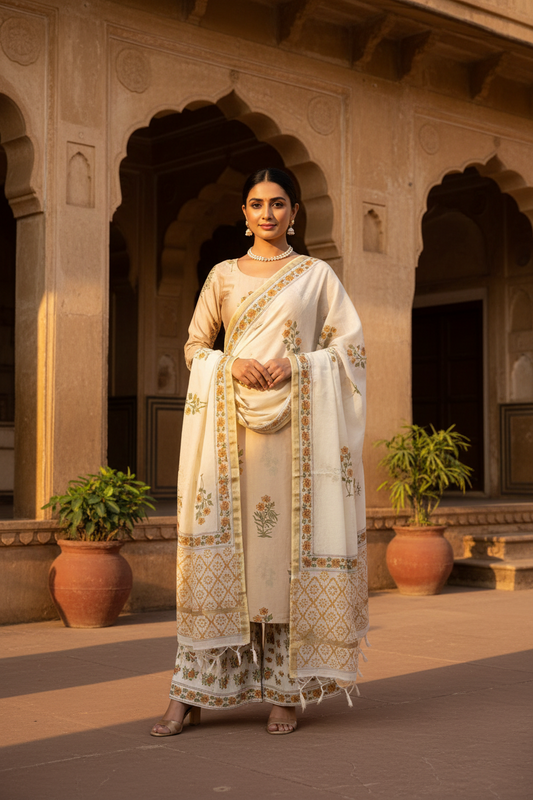 Beige Boota Chanderi Suit