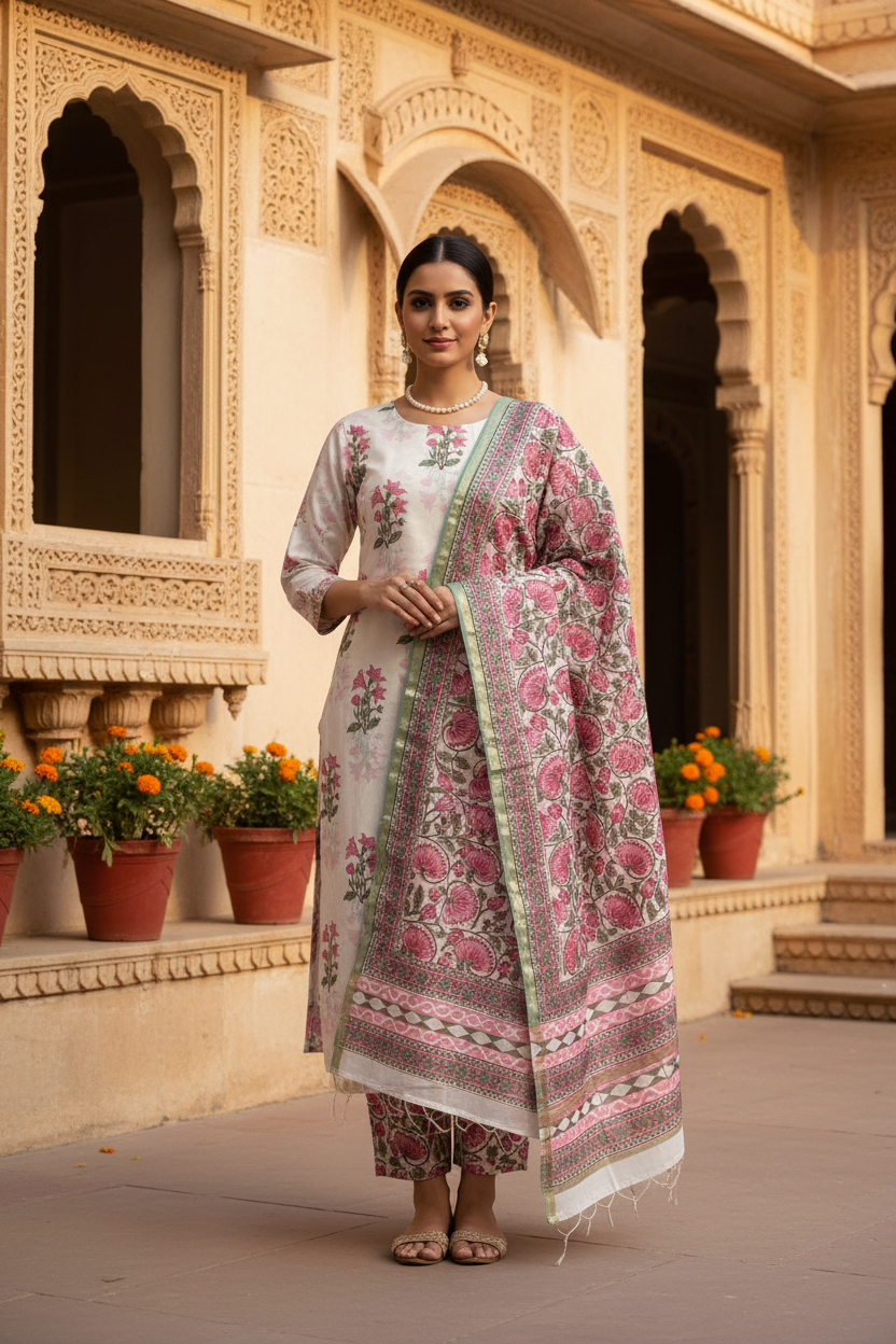Pink Boota Chanderi Suit