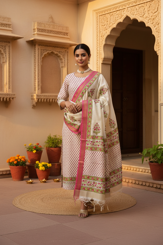 Ivory boota Maheshwari suit