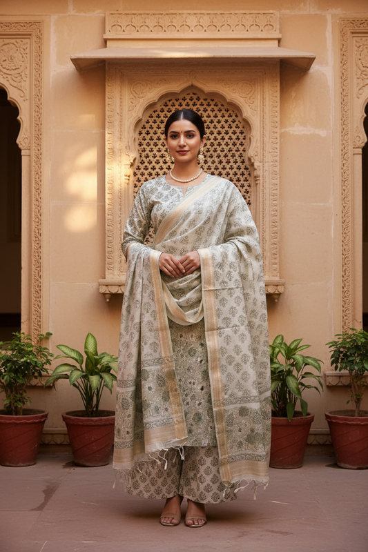 Pastel Green Maheshwari suit