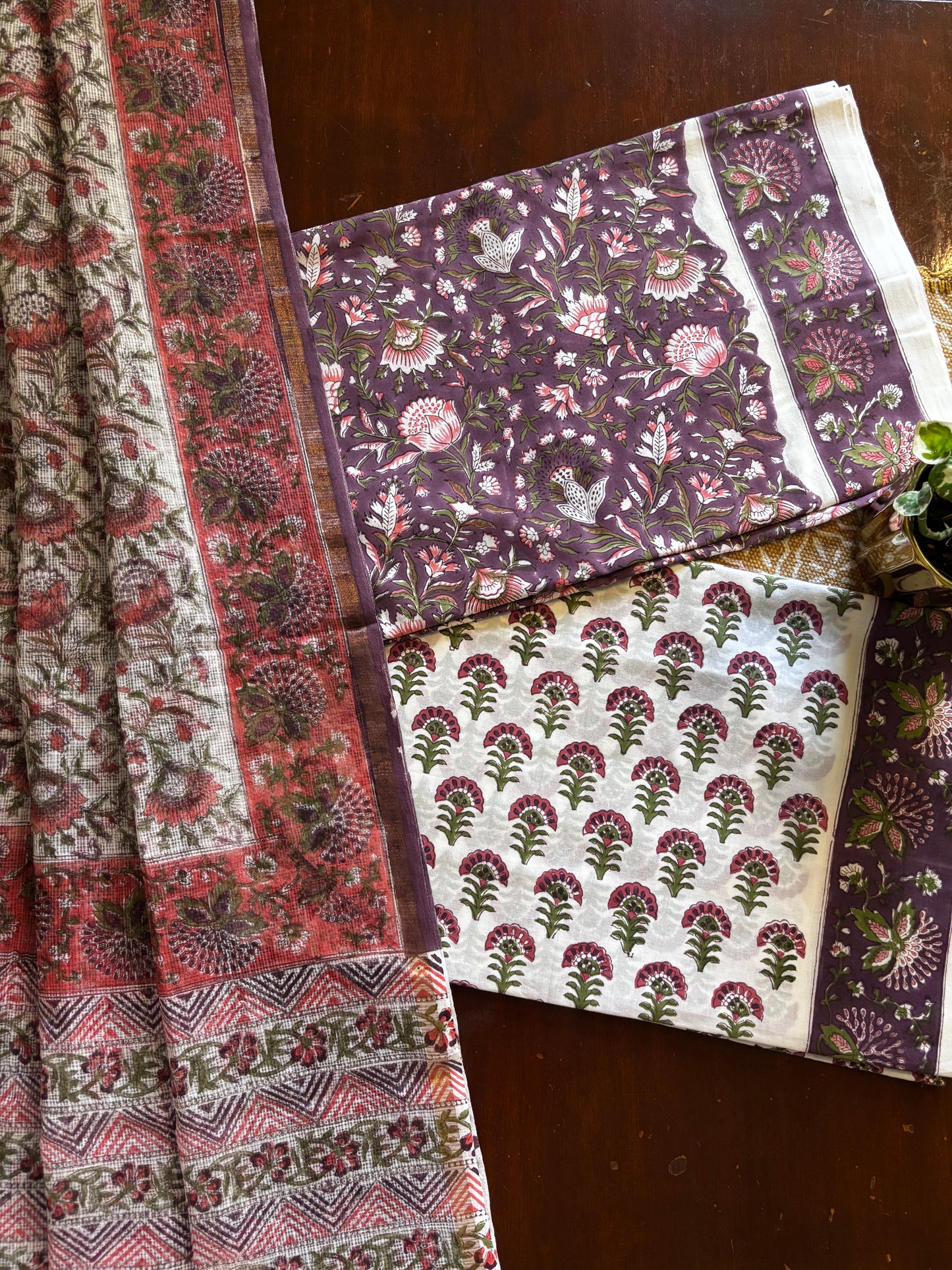 Purple Jaal Handblocked Suit