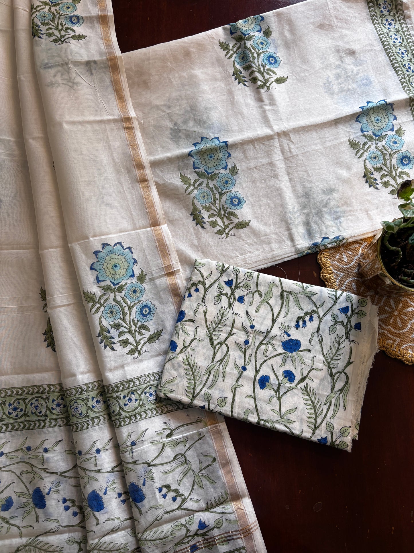 Blue Flower Mughal Boota Suit