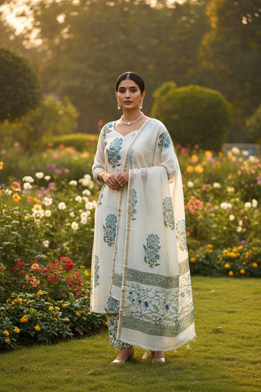 Blue Flower Mughal Boota Suit