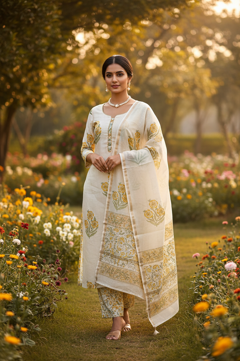 Yellow Mughal Boota Suit