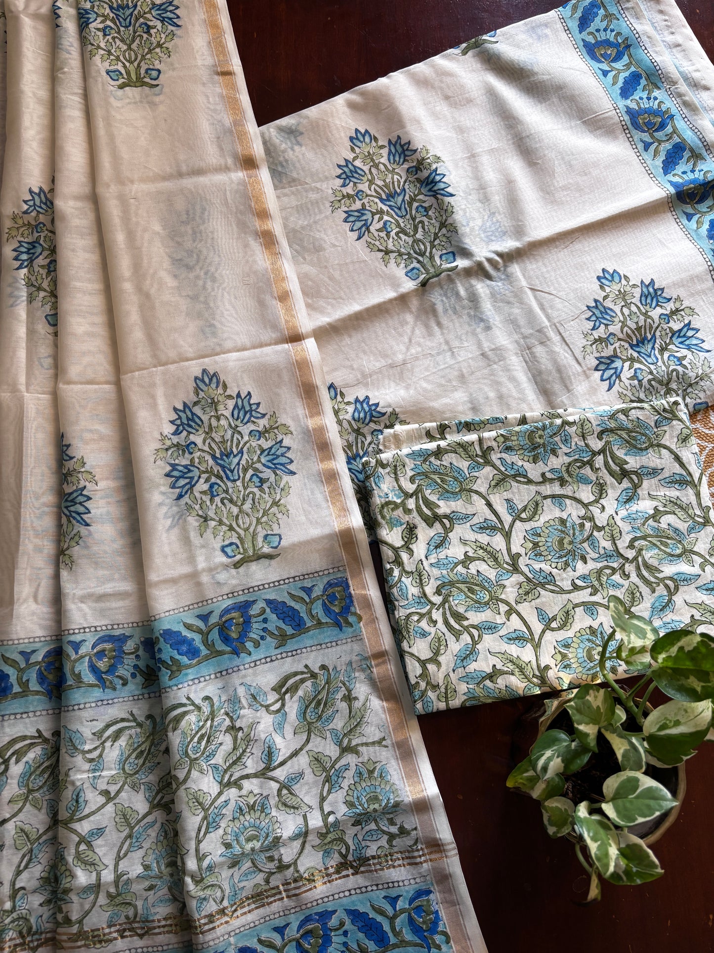 Blue Mughal Jaal Chanderi Suit