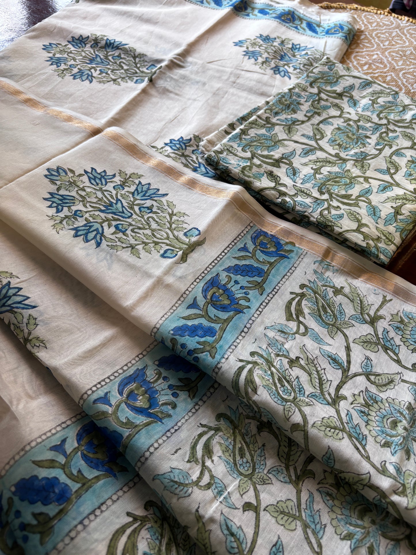Blue Mughal Jaal Chanderi Suit