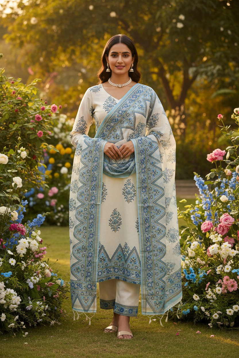 Blue Traingle Chanderi Suit