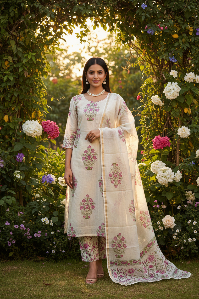 Pink Mughal Jaal Chanderi Suit