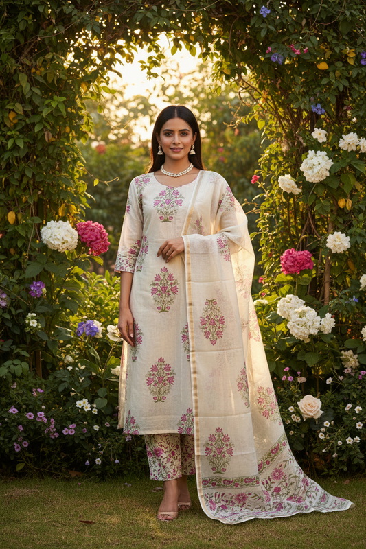 Pink Mughal Jaal Chanderi Suit