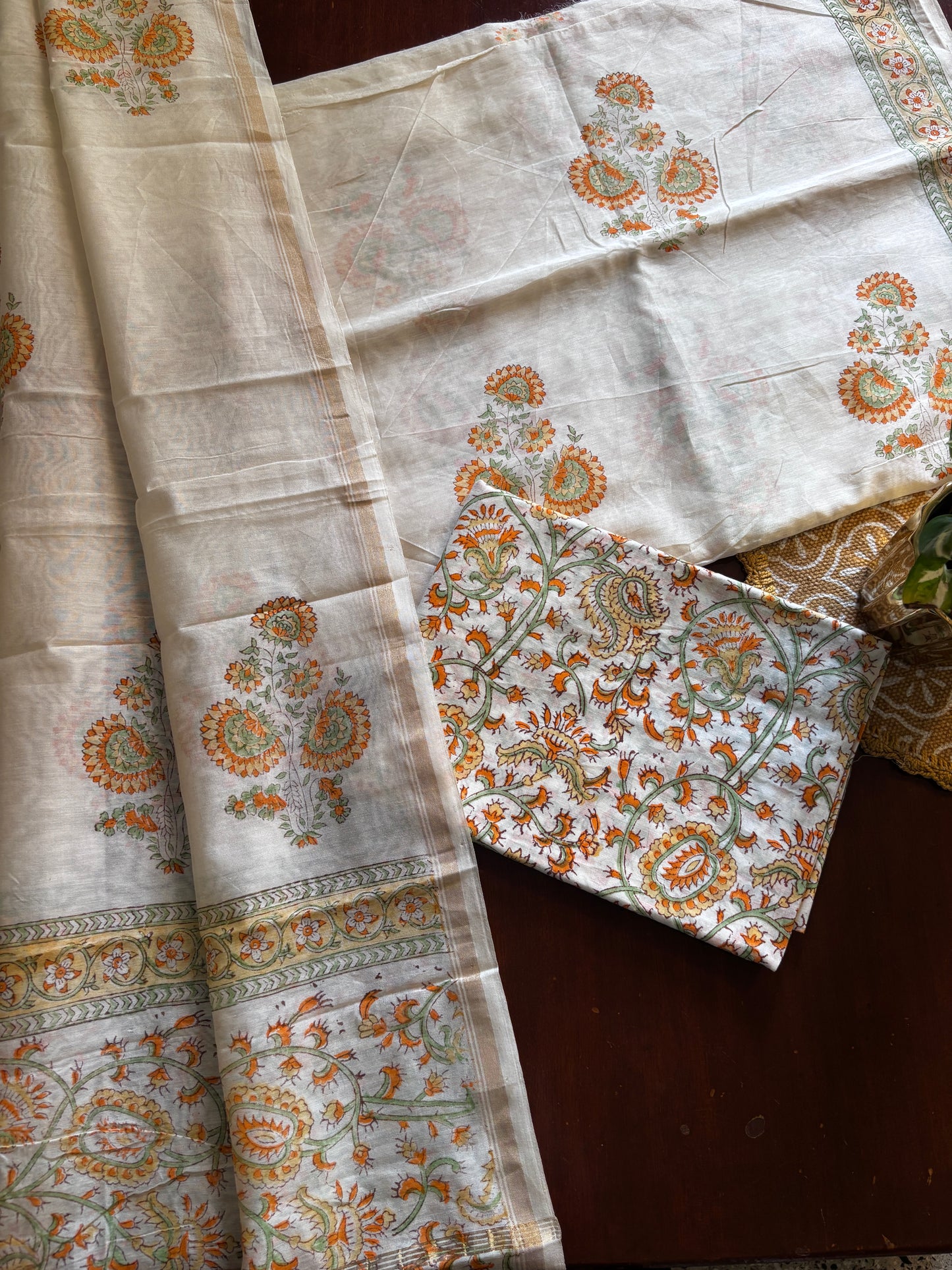 Orange Mughal Boota Chanderi Suit