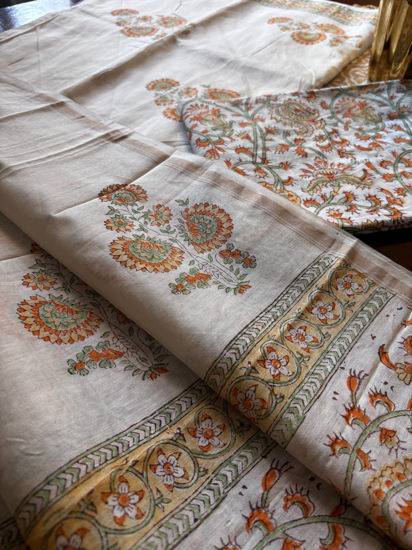 Orange Mughal Boota Chanderi Suit