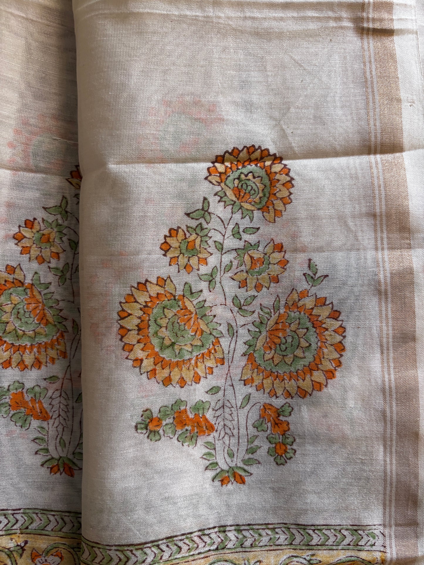 Orange Mughal Boota Chanderi Suit