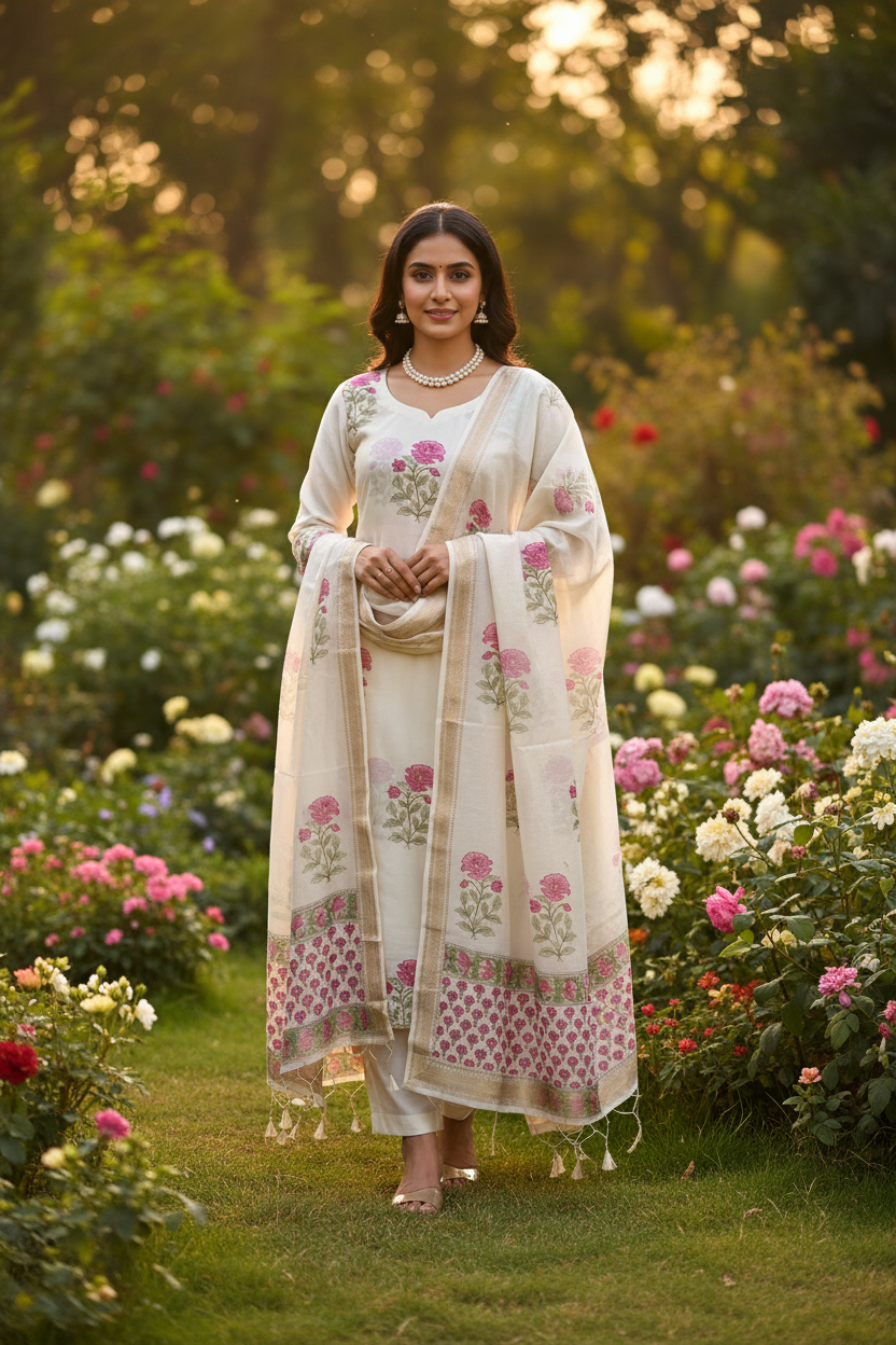 Off White Rose Maheshwari suit