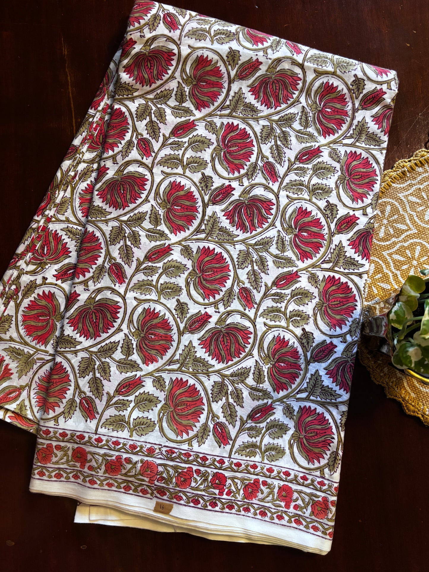 Red & Green Jaal Fabric