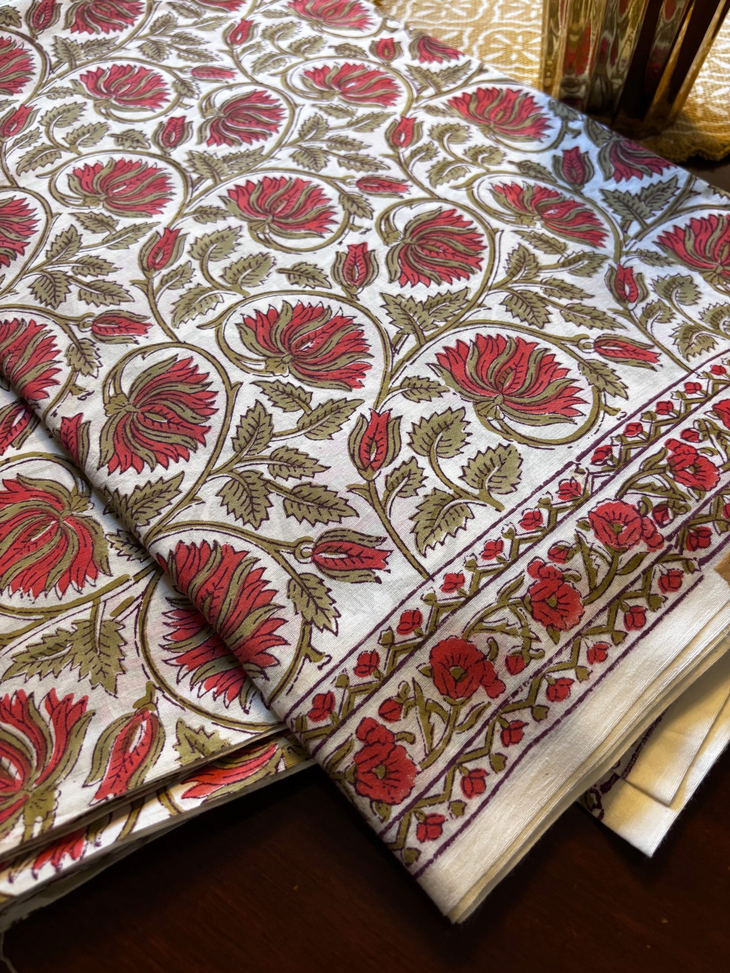 Red & Green Jaal Fabric
